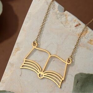 Silver Open Book Pendant Necklace